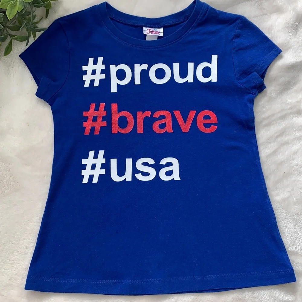 Justice Girl 6 Blue Patriotic T-shirt EUC USA Top